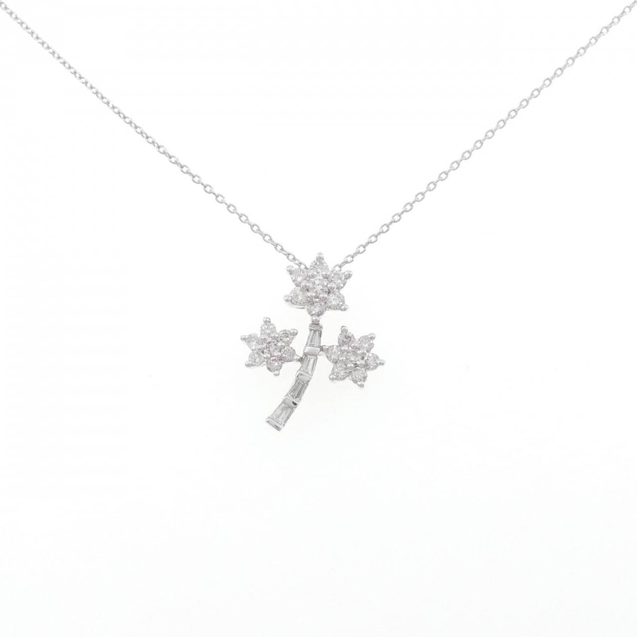 K18WG フラワー ダイヤモンド ネックレス 0.60CT