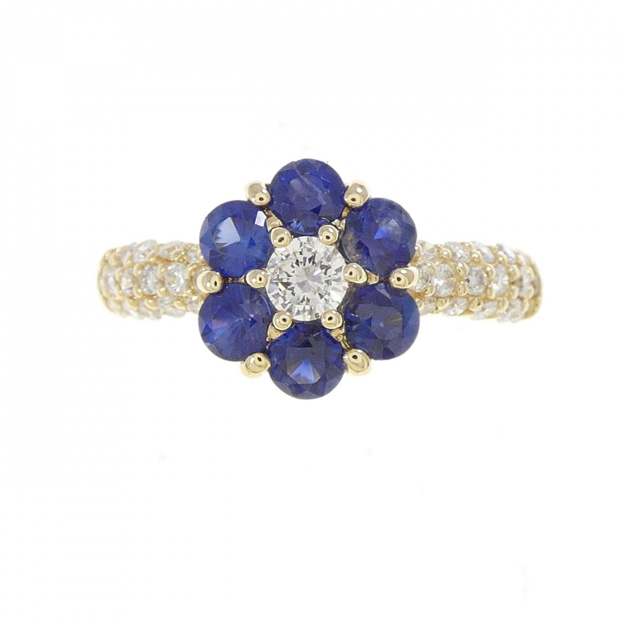 K18YG フラワー サファイヤ リング 0.87CT