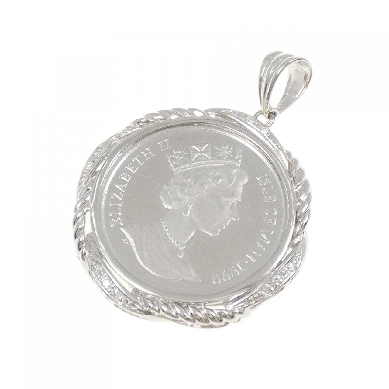 PT900(枠) ダイヤモンド コイン ペンダント 0.07CT