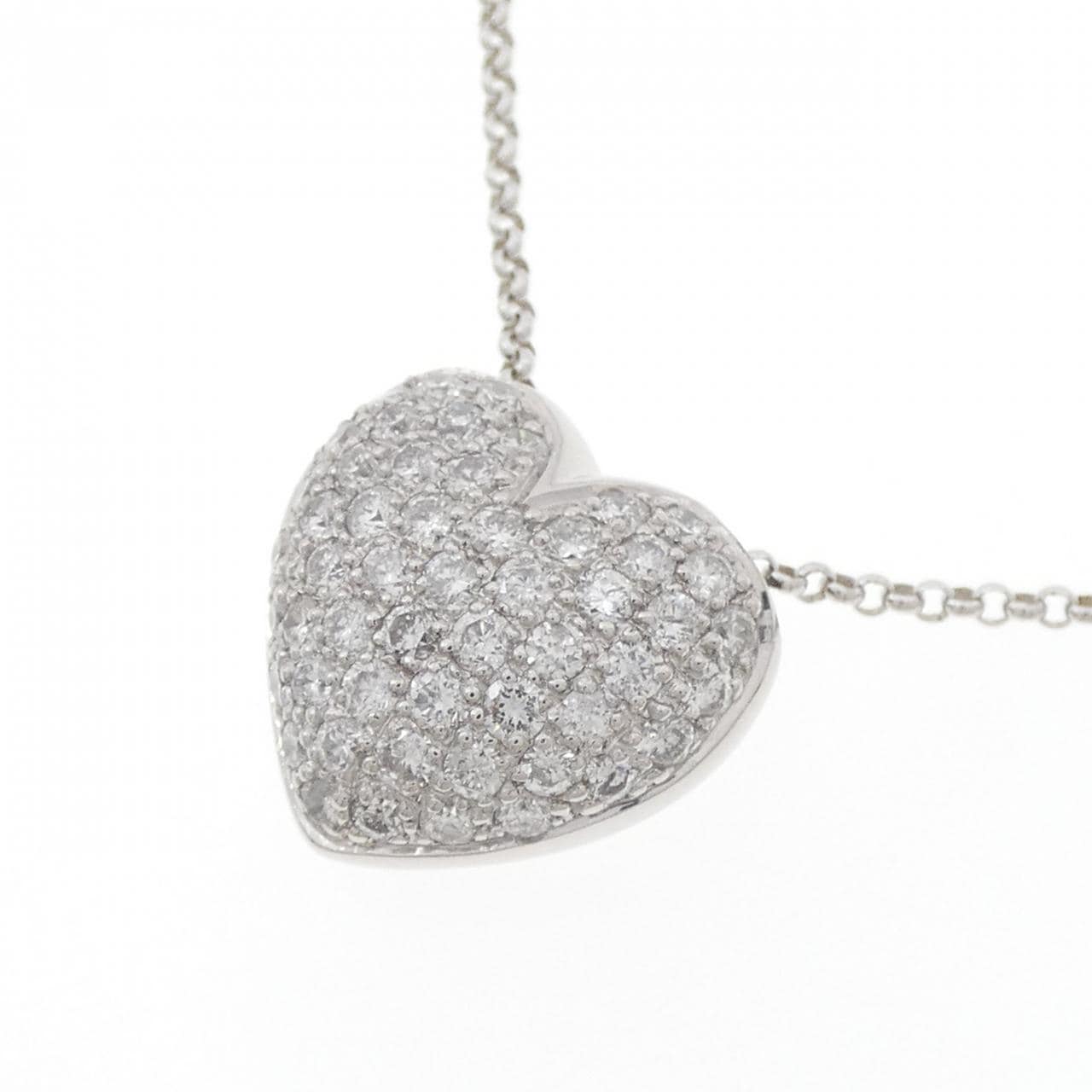K18WG ハート パヴェ ダイヤモンド ネックレス 1.00CT