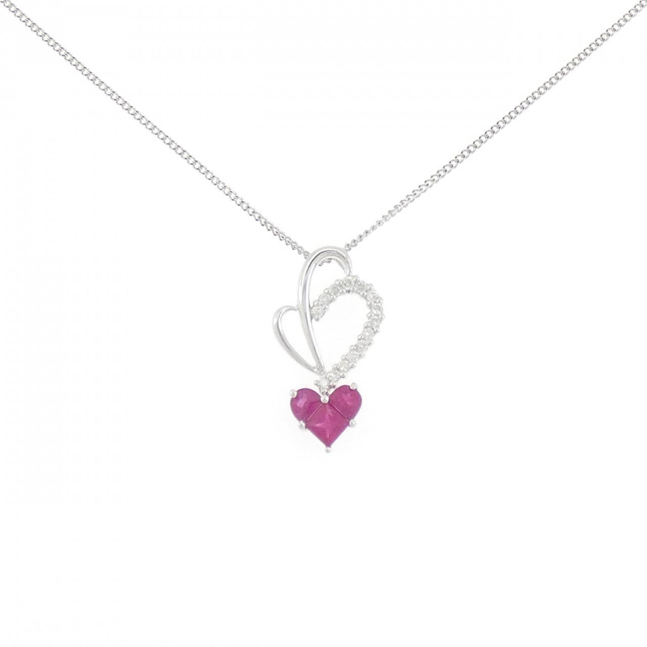 K18WG ハート ルビー ネックレス 0.60CT
