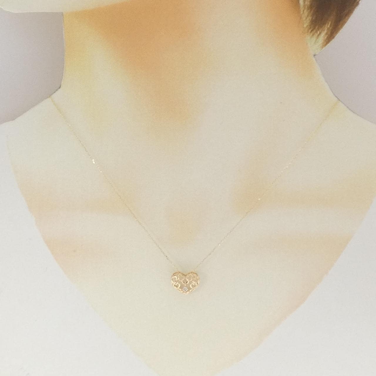 K10PG/K10YG ハート ダイヤモンド ネックレス 0.03CT
