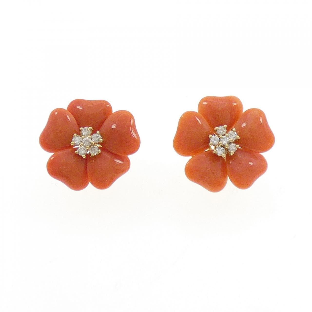 K18YG 花朵珊瑚耳夹