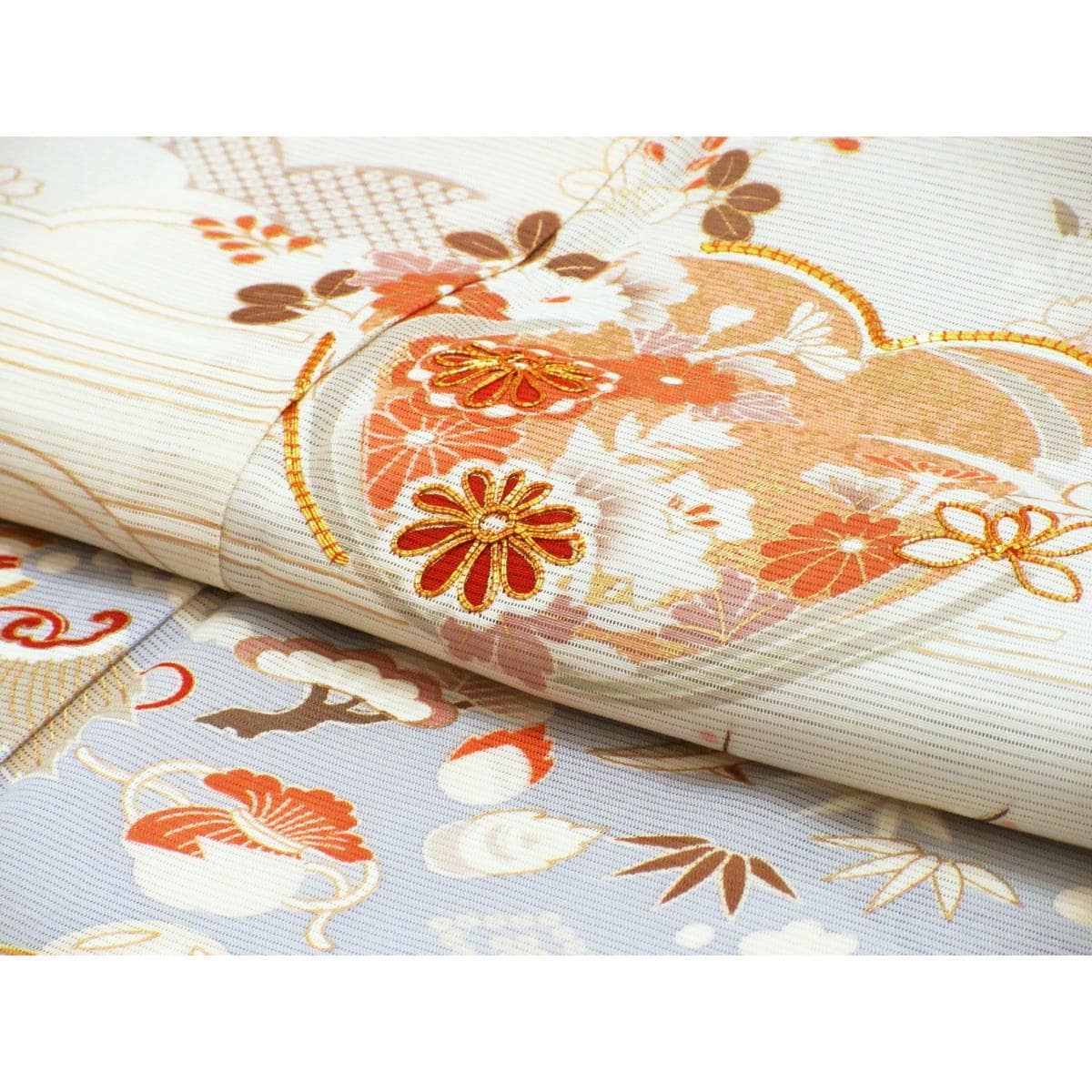 単衣　駒絽訪問着　友禅金彩加工　刺繍入りボカシ染