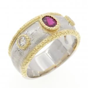 PT900/K18YG ルビー リング 0.35CT