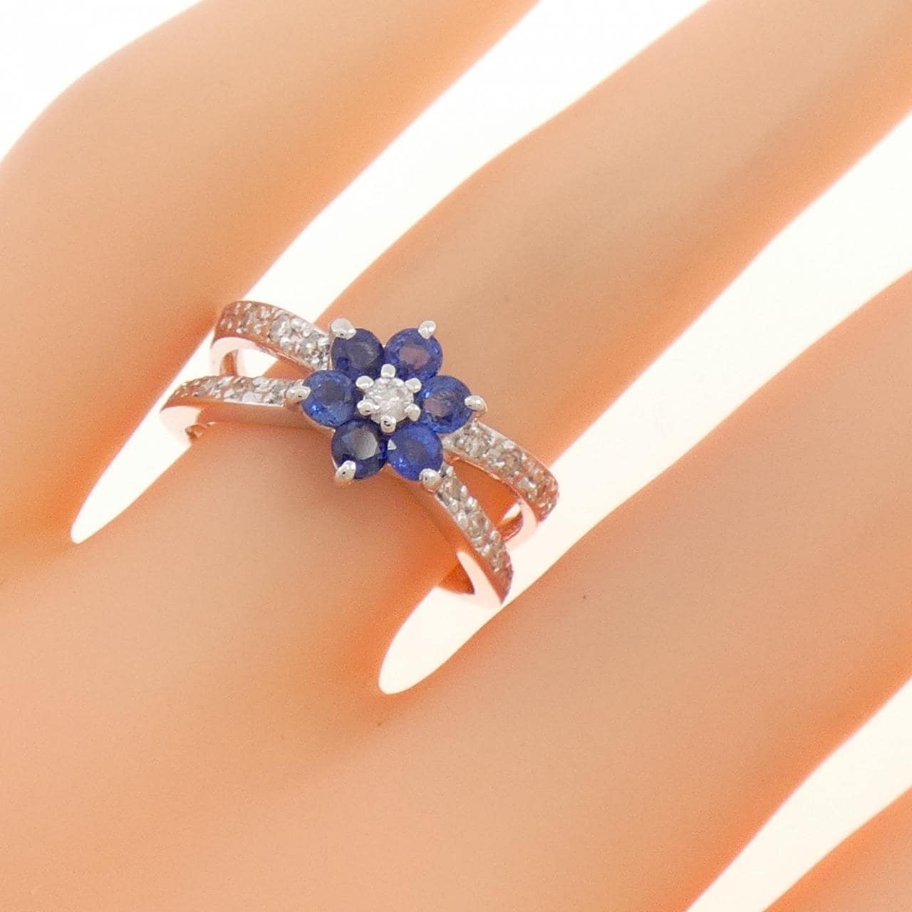 K14WG フラワー サファイヤ リング