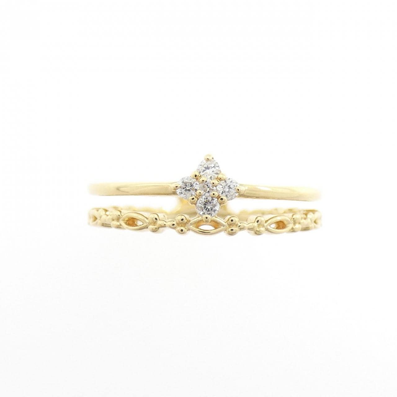 K18YG フラワー ダイヤモンド ピンキーリング 0.05CT