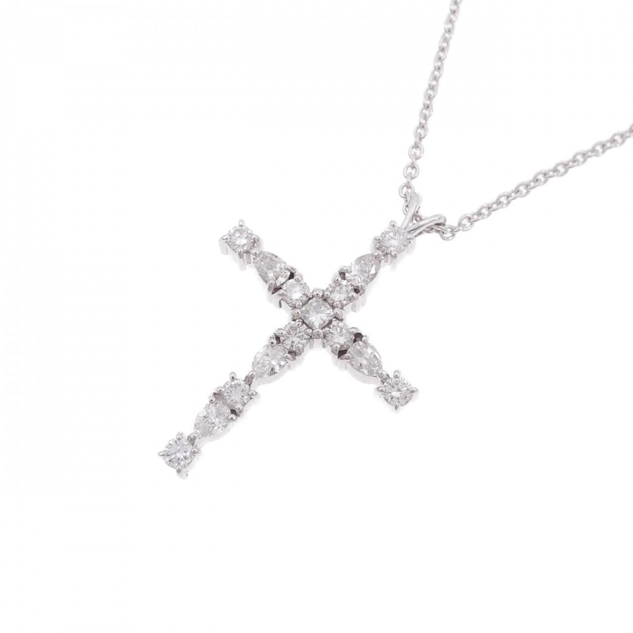 K18WG クロス ダイヤモンド ネックレス 0.40CT