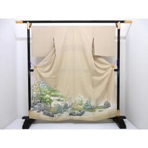 単衣　色留袖【本加賀友禅】大久保謙一　隅切角に左三ツ巴