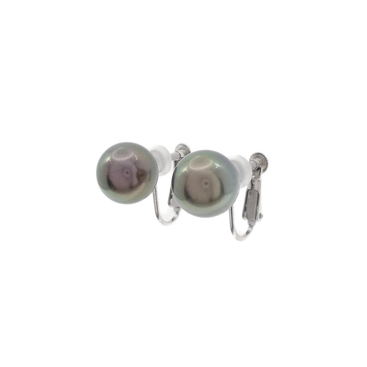 14K White Gold Black Pearl Earrings 9.7mm