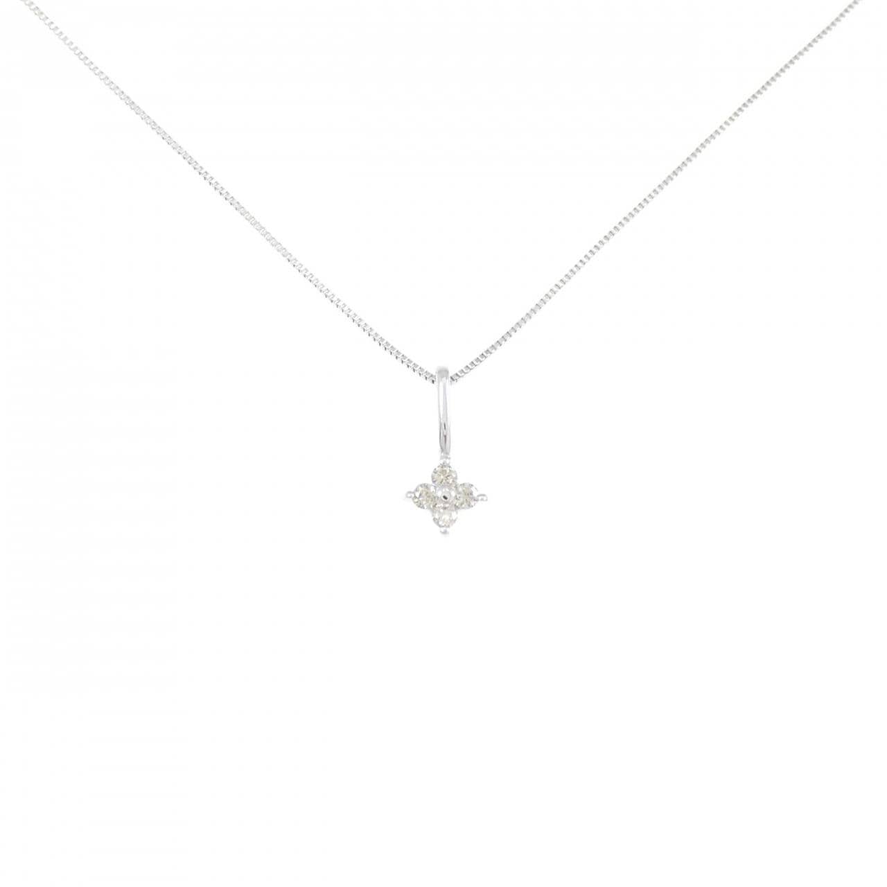 K10WG フラワー ダイヤモンド ネックレス 0.04CT