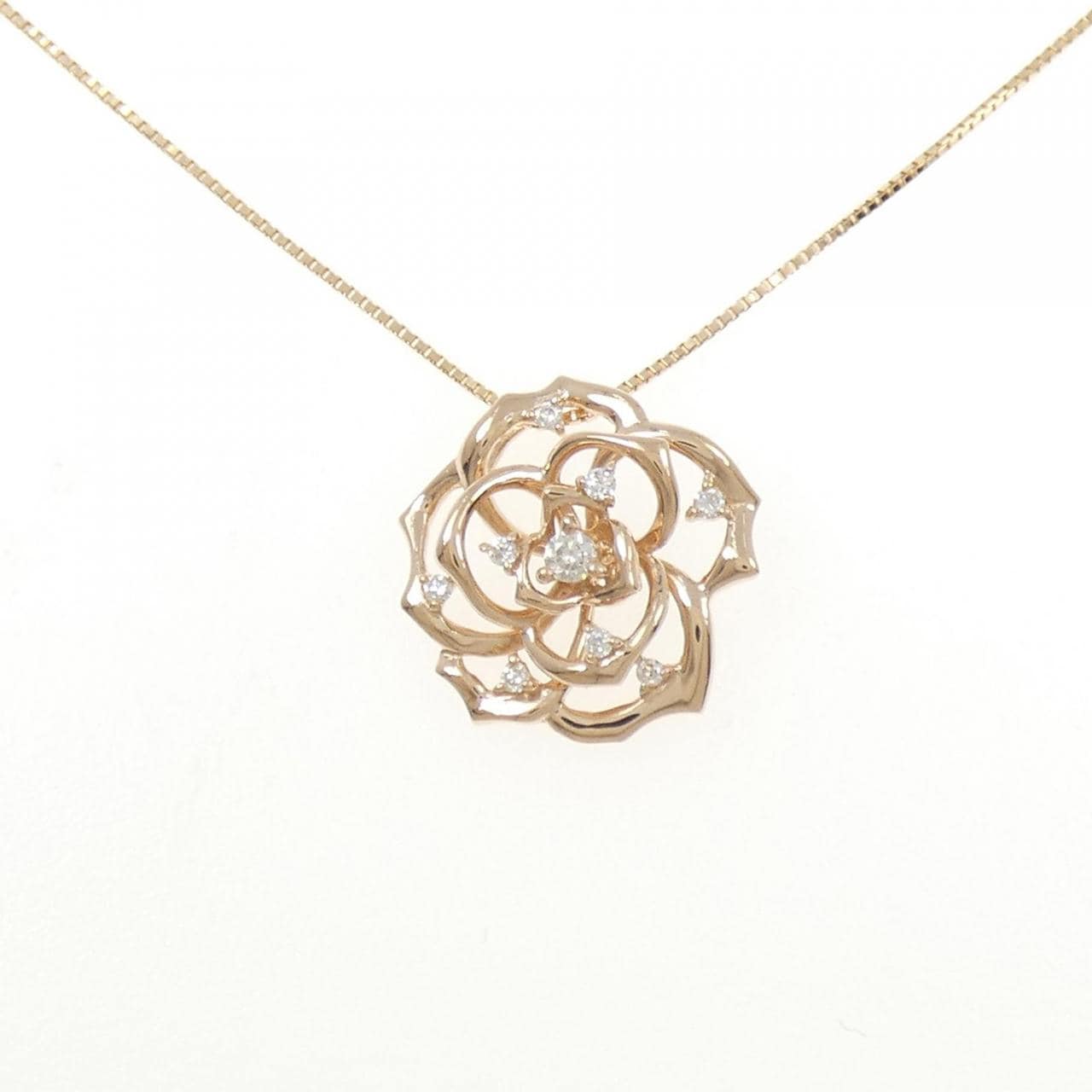 K18PG フラワー ダイヤモンド ネックレス 0.12CT