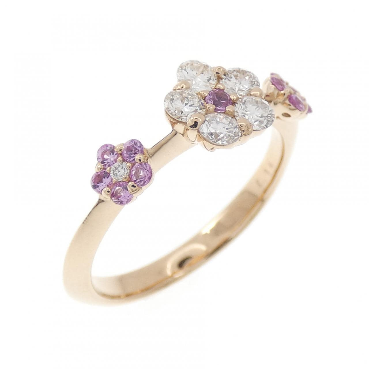 K18PG フラワー サファイヤ リング 0.14CT