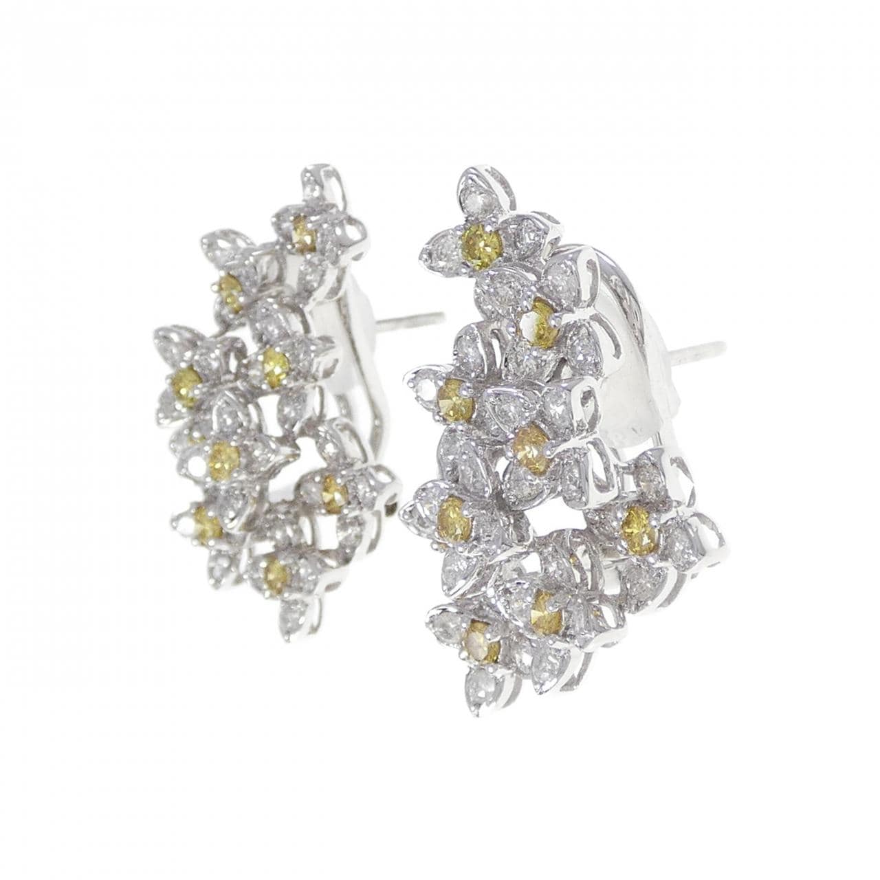 K18WG フラワー ダイヤモンド ピアス/イヤリング 1.48CT