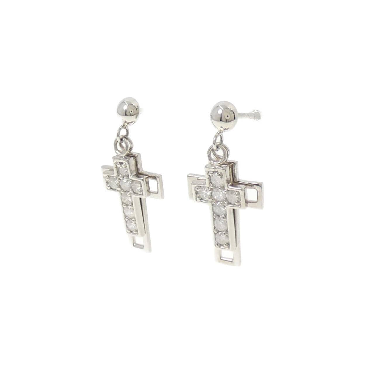PT900 クロス ダイヤモンド ピアス 0.50CT