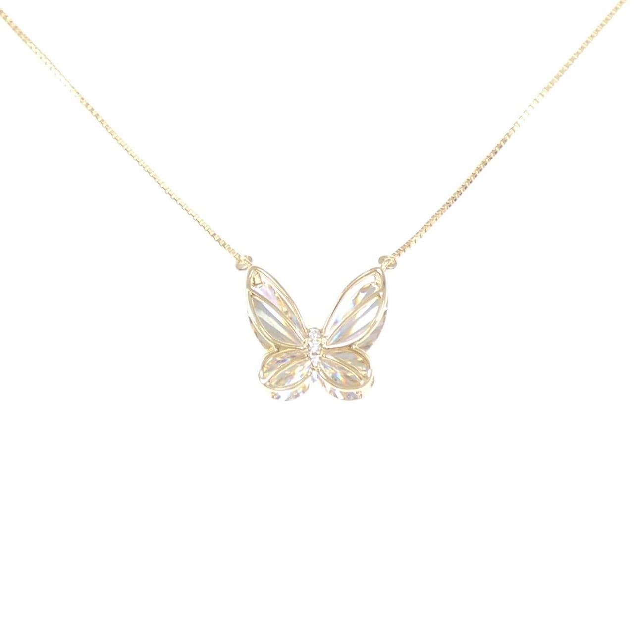 K18YG バタフライ ダイヤモンド ネックレス 0.01CT