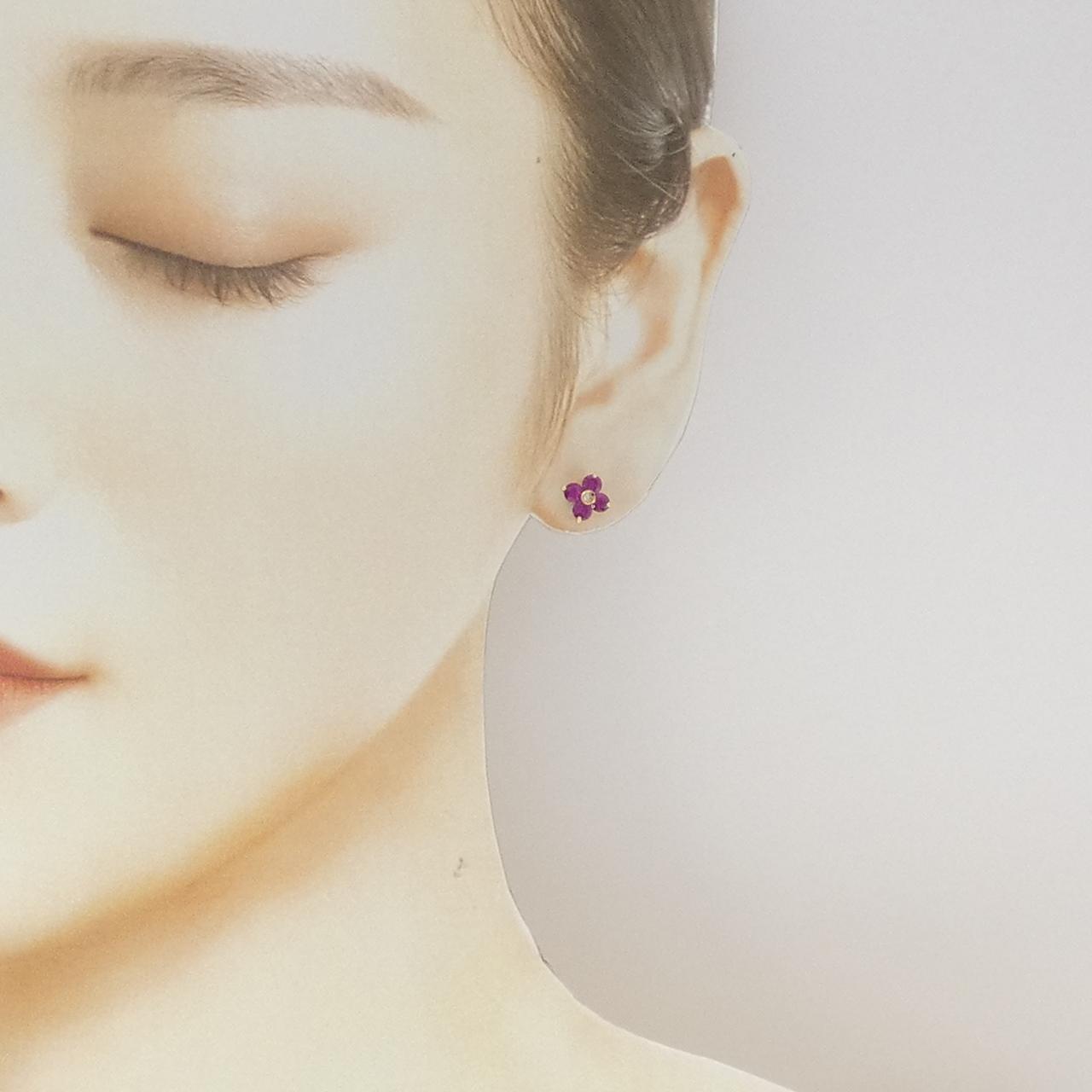 750YG/K18YG フラワー ルビー ピアス 1.20CT