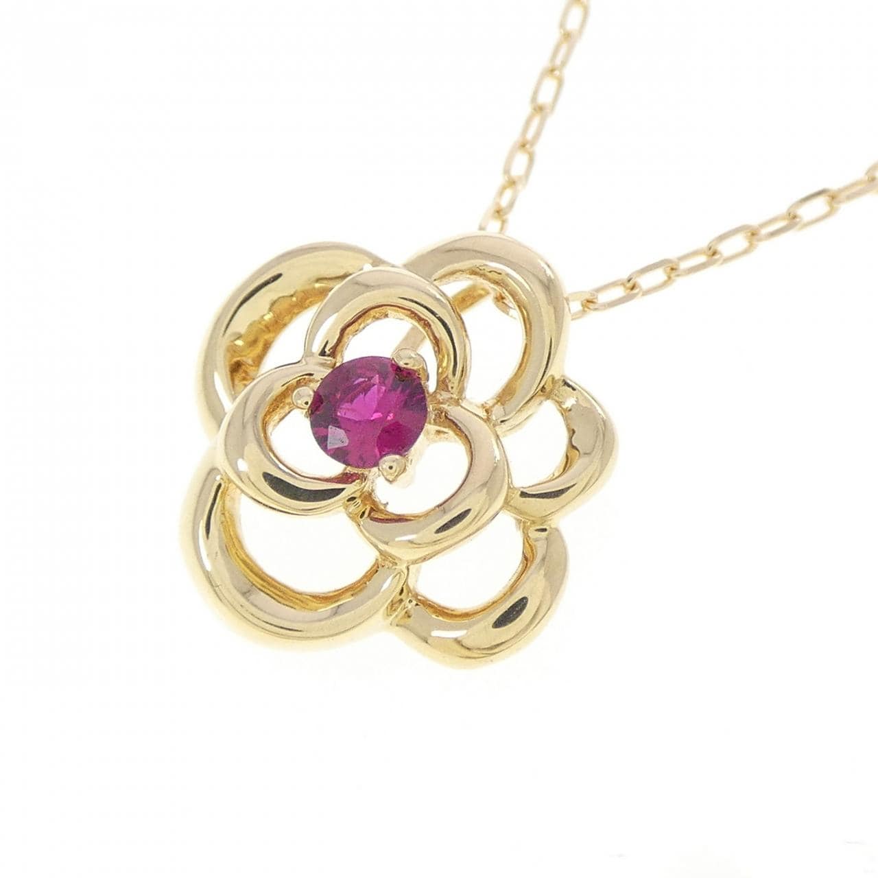 K18YG フラワー ルビー ネックレス 0.11CT