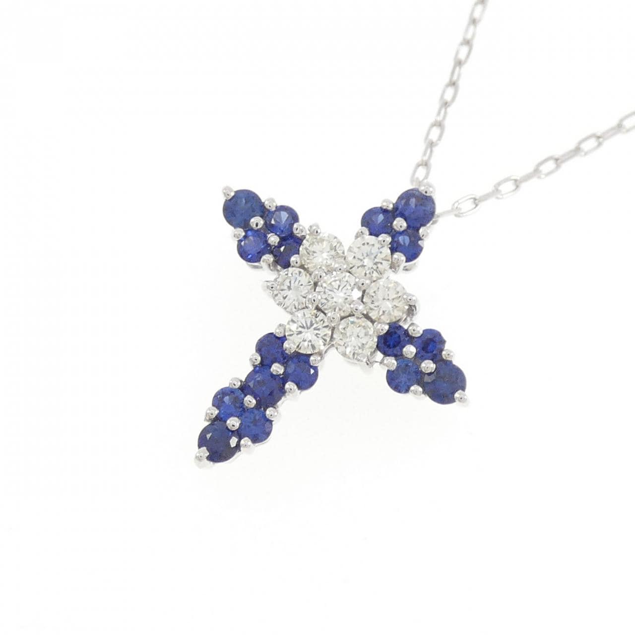 K18WG クロス サファイヤ ネックレス 0.40CT