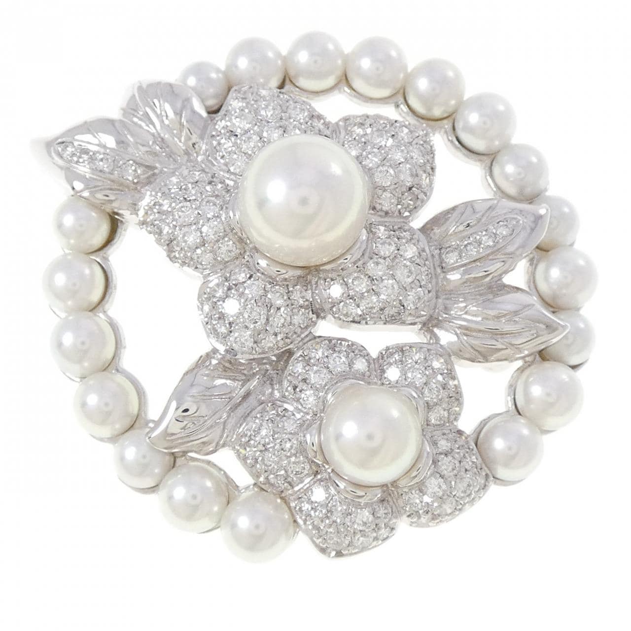 K18WG フラワー アコヤパール ブローチ