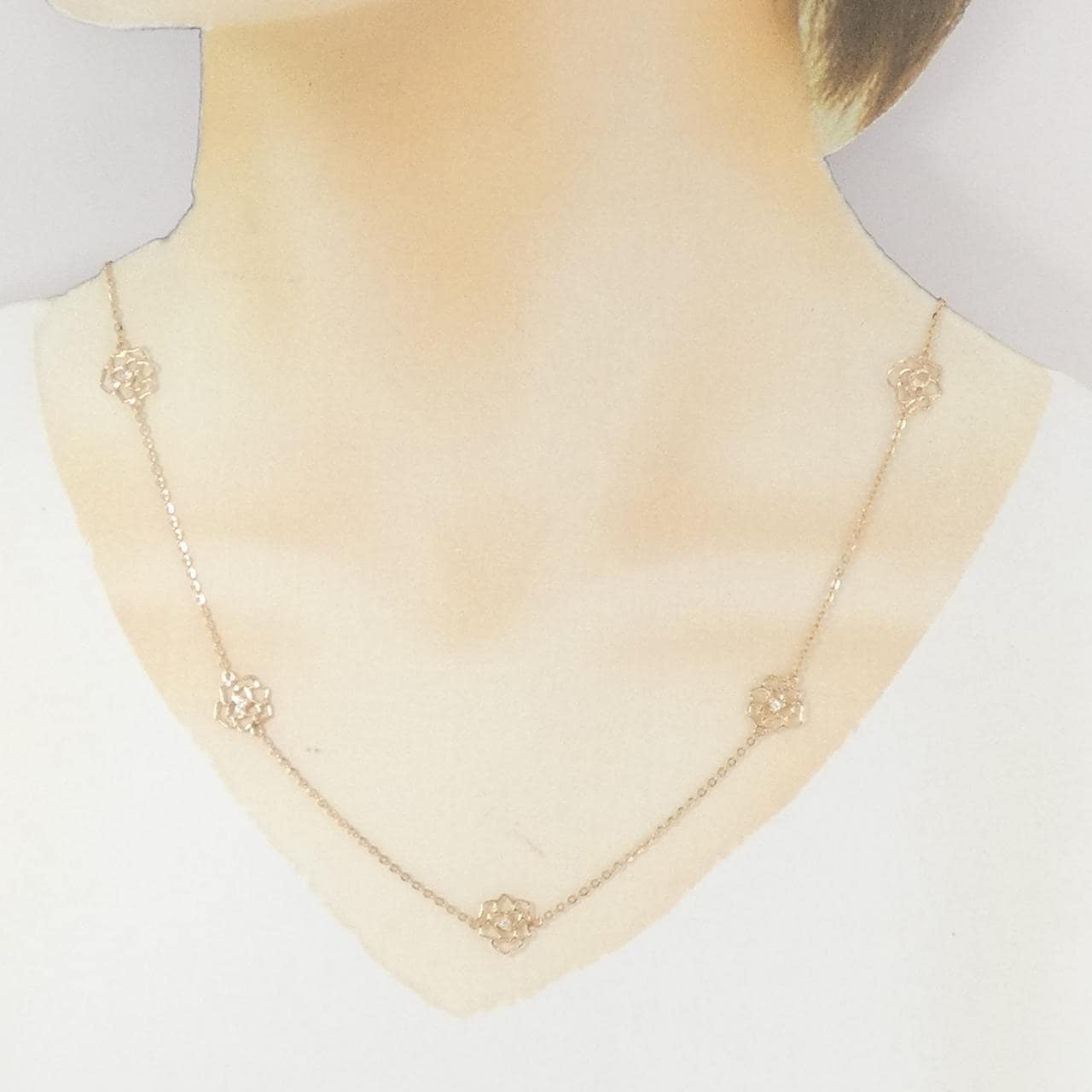 K18PG ローズ ダイヤモンド ネックレス 0.12CT