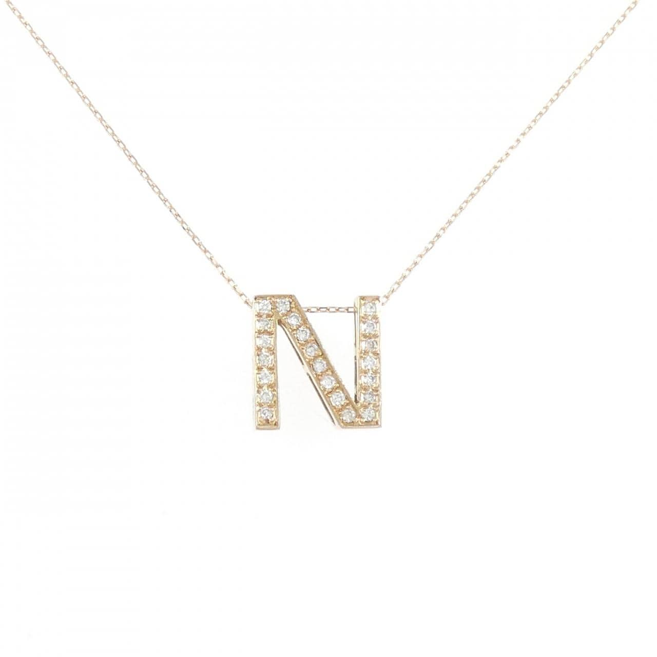 K18PG イニシャルN ダイヤモンド ネックレス 0.12CT