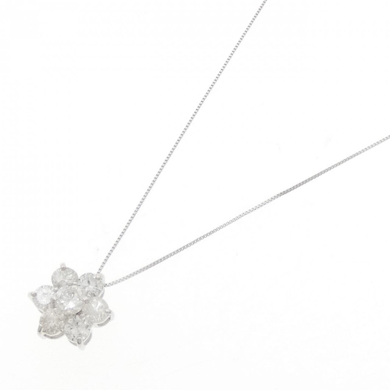 K18WG フラワー ダイヤモンド ネックレス 1.00CT