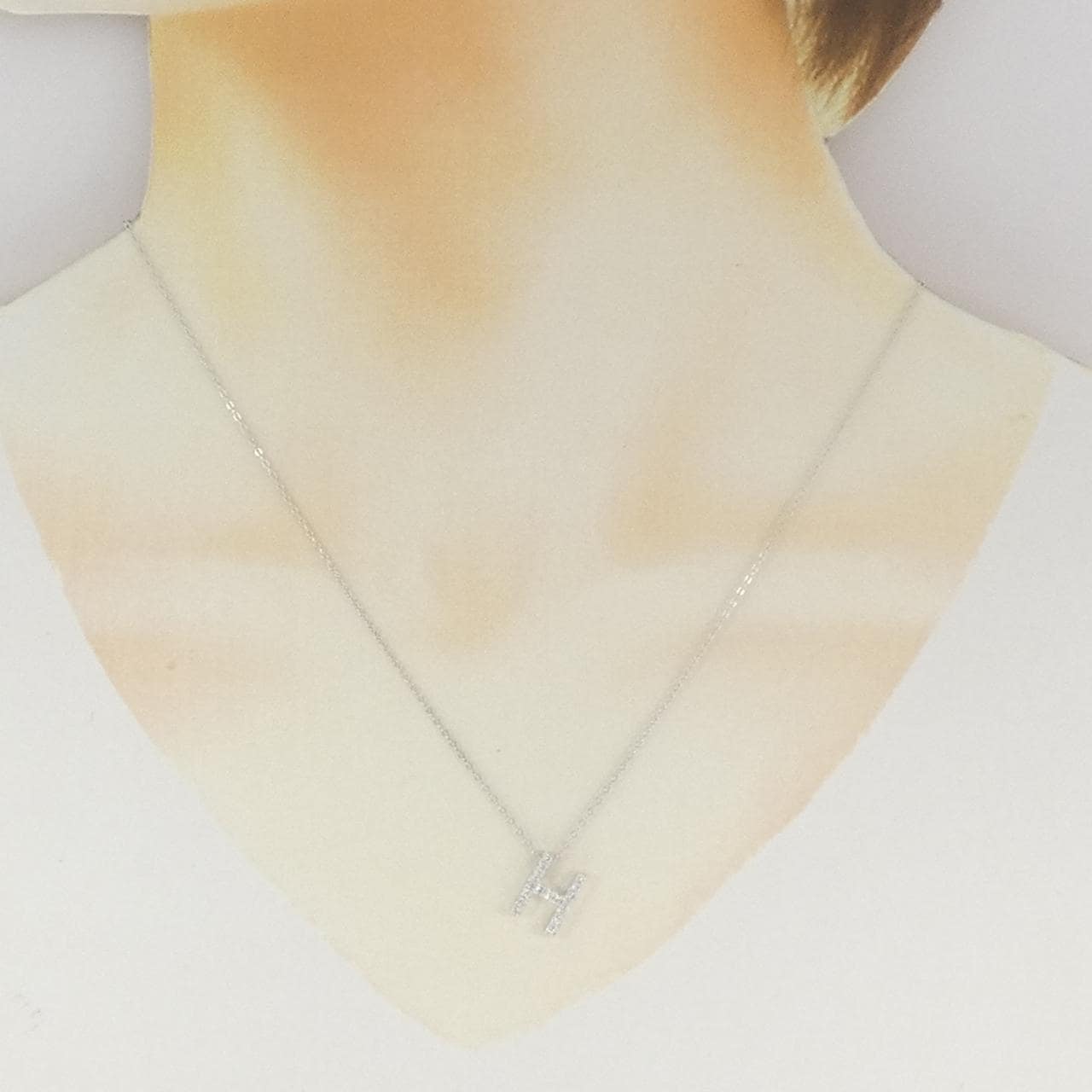K18WG イニシャルH ダイヤモンド ネックレス 0.17CT