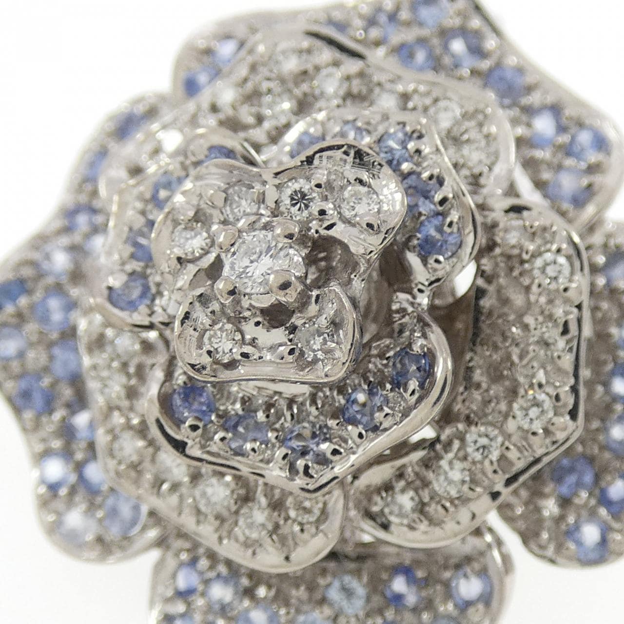 K18WG ローズ サファイヤ ブローチ 0.65CT