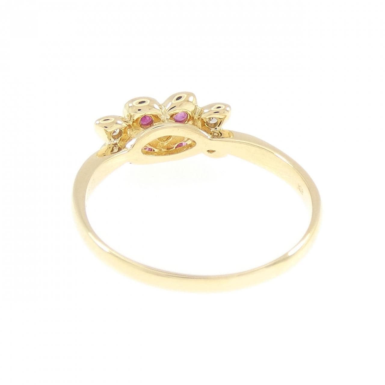 K18YG フラワー ルビー リング 0.12CT