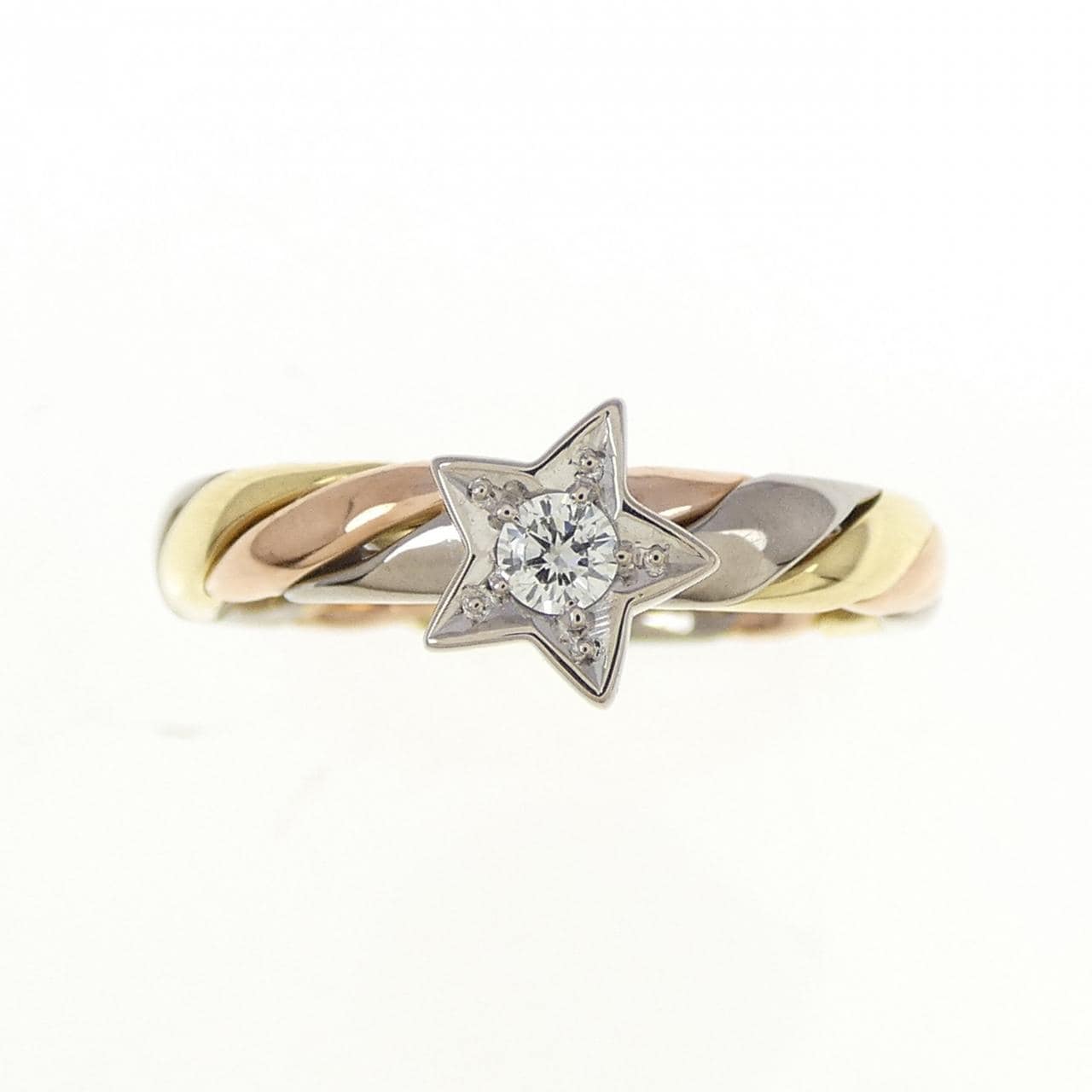K18スリーカラー スター ダイヤモンド リング 0.15CT