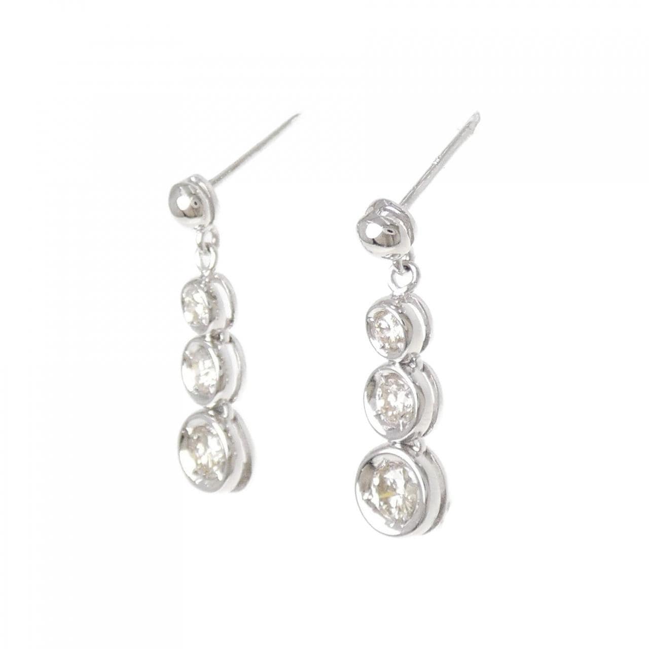 PT900/K18WG スリーストーン ダイヤモンド ピアス 0.60CT