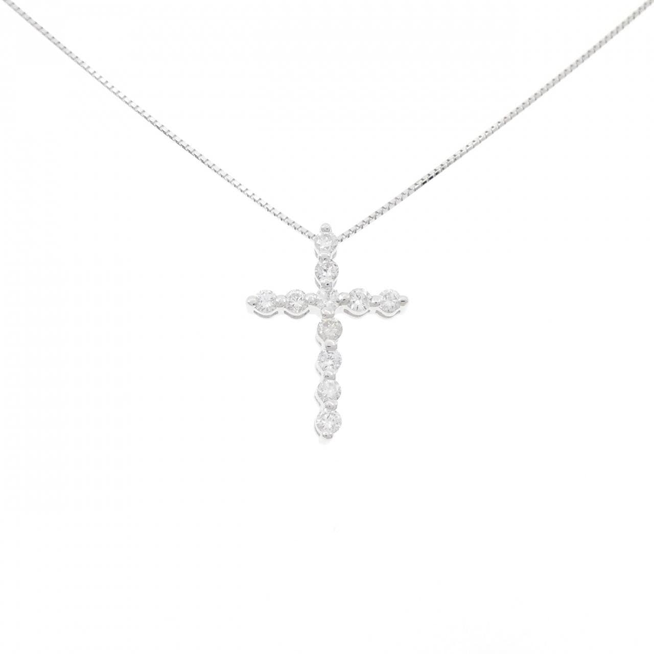 K18WG クロス ダイヤモンド ネックレス 0.5CT