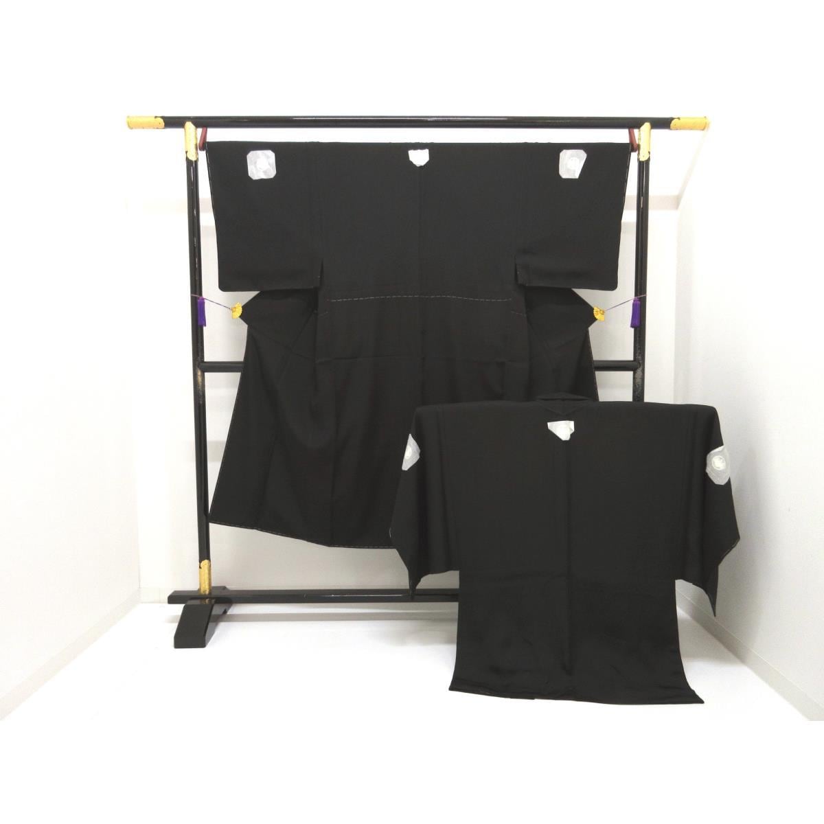 【未使用品】男物　黒羽二重　丸に五三の桐　　きもの羽織２点セット