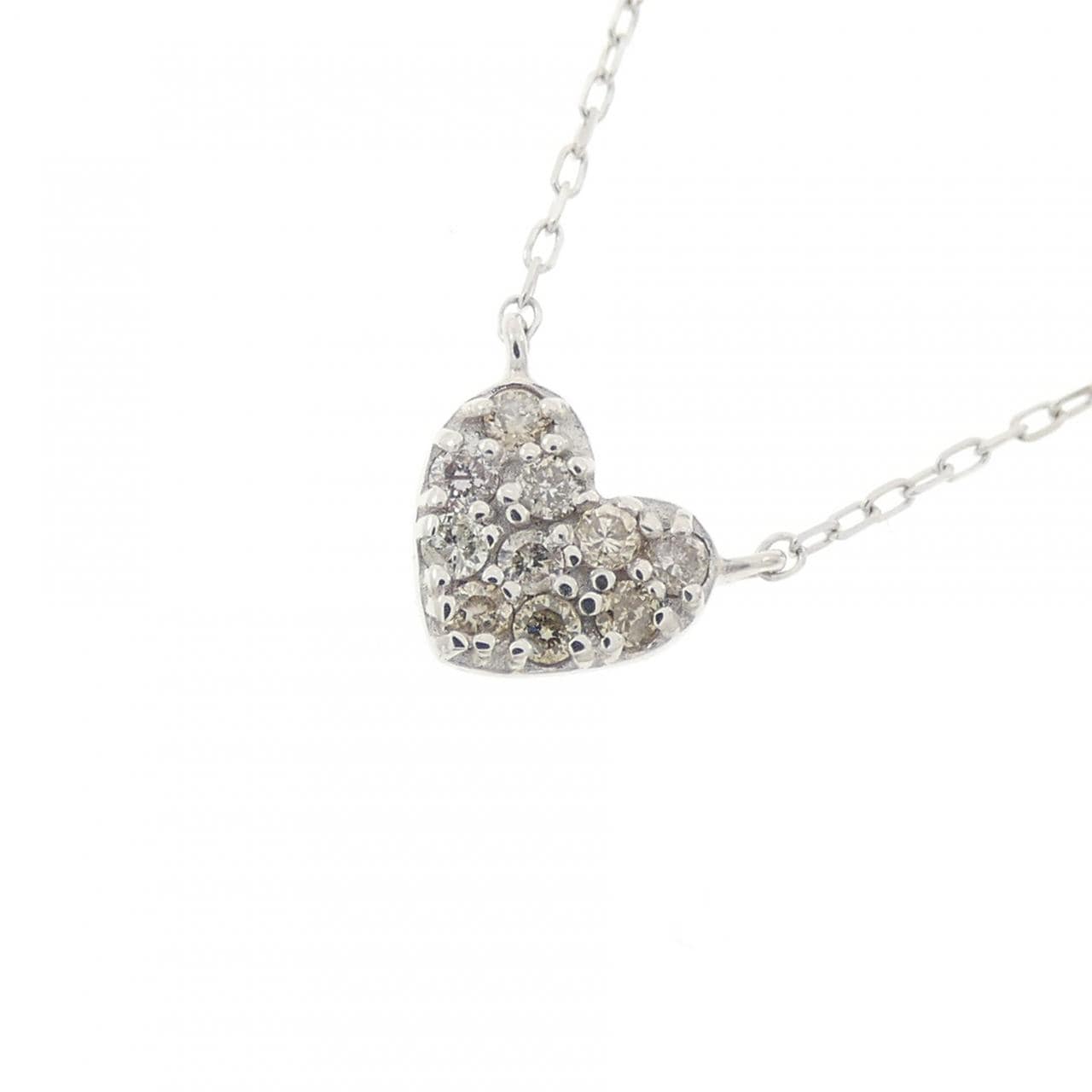 K10WG/K18WG ハート ダイヤモンド ネックレス 0.08CT