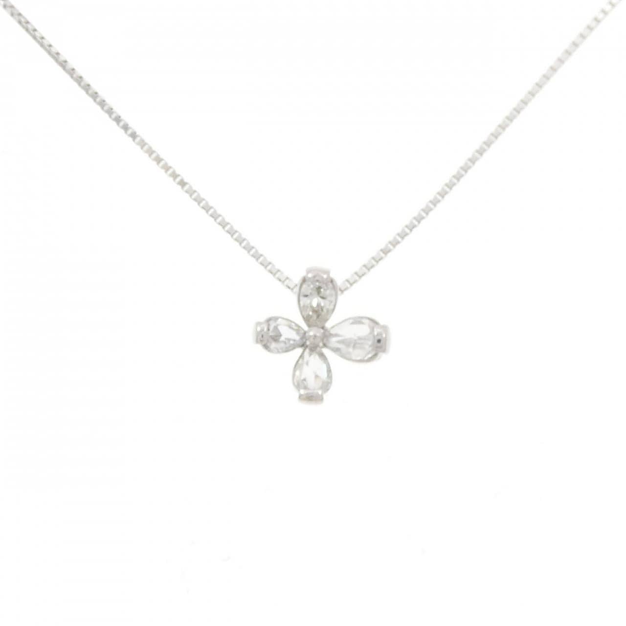 K18WG フラワー ダイヤモンド ネックレス 0.29CT
