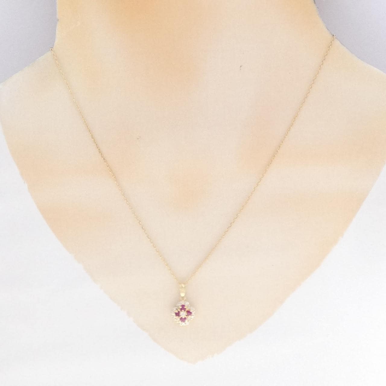 K18YG フラワー ルビー ネックレス