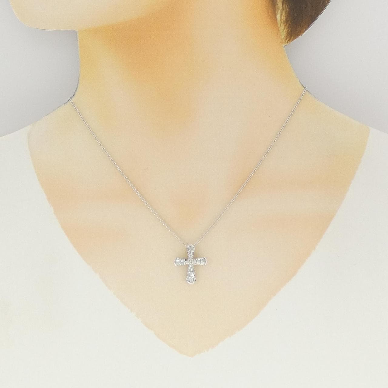 K18WG クロス ダイヤモンド ネックレス 0.42CT