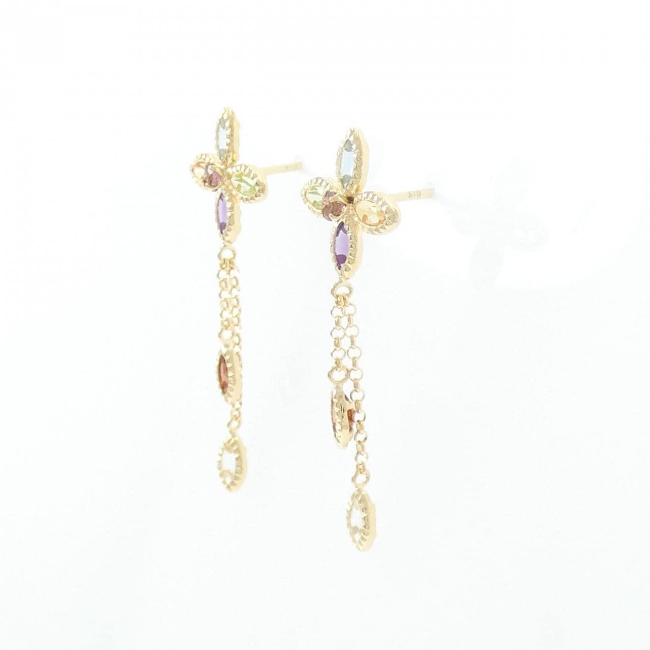 K10YG フラワー カラーストーン ピアス