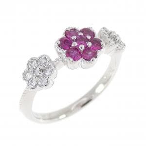 PT900 フラワー ルビー リング 0.35CT