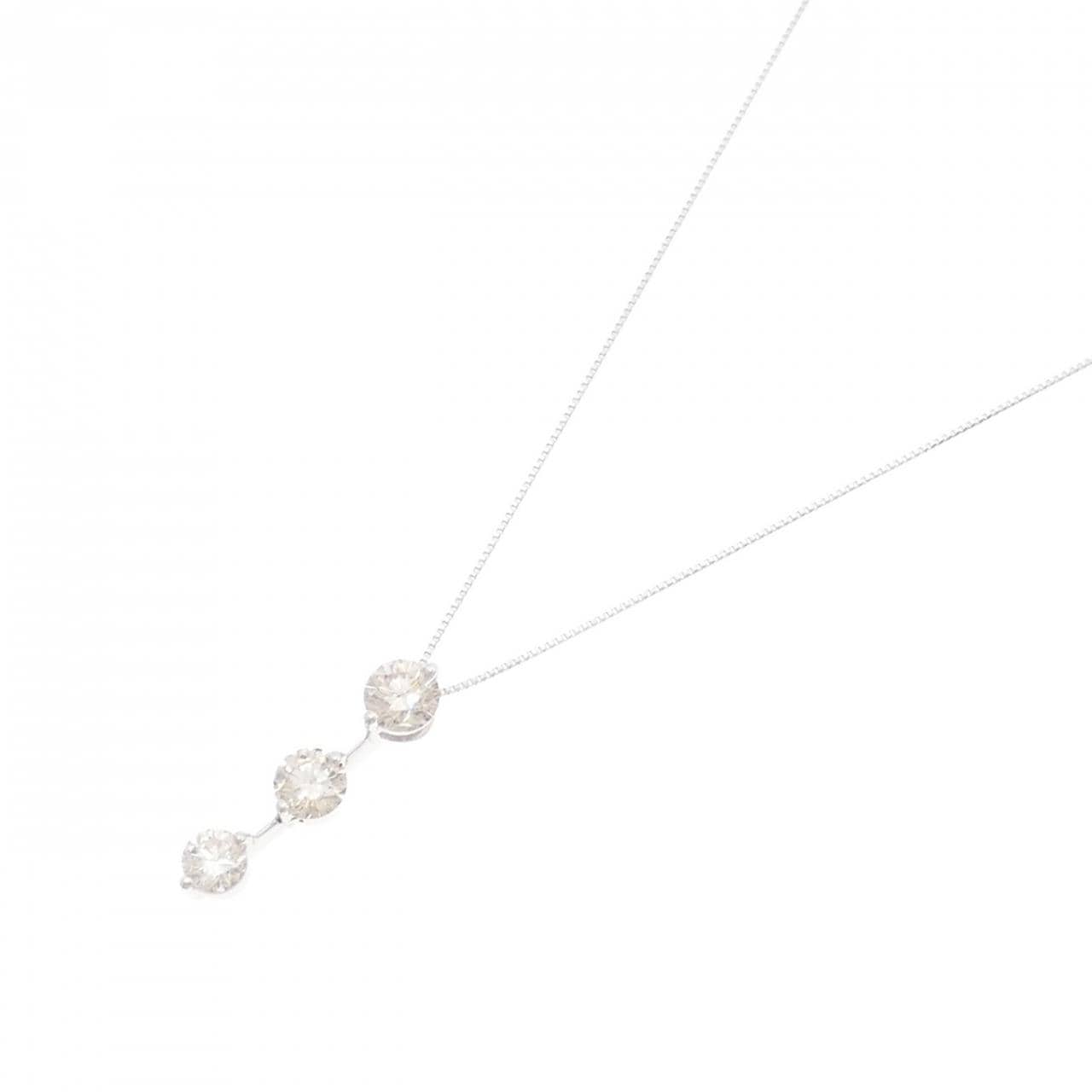 K18WG スリーストーン ダイヤモンド ネックレス 1.36CT