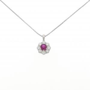 PT900/PT850 フラワー ルビー ネックレス 1.05CT