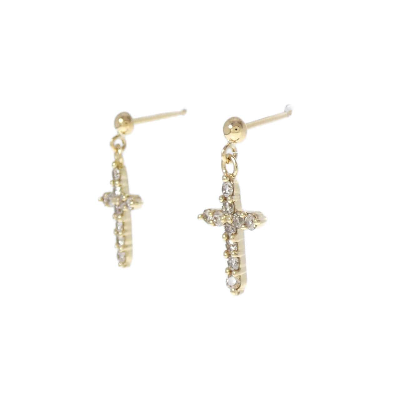 K18YG クロス ダイヤモンド ピアス 0.30CT