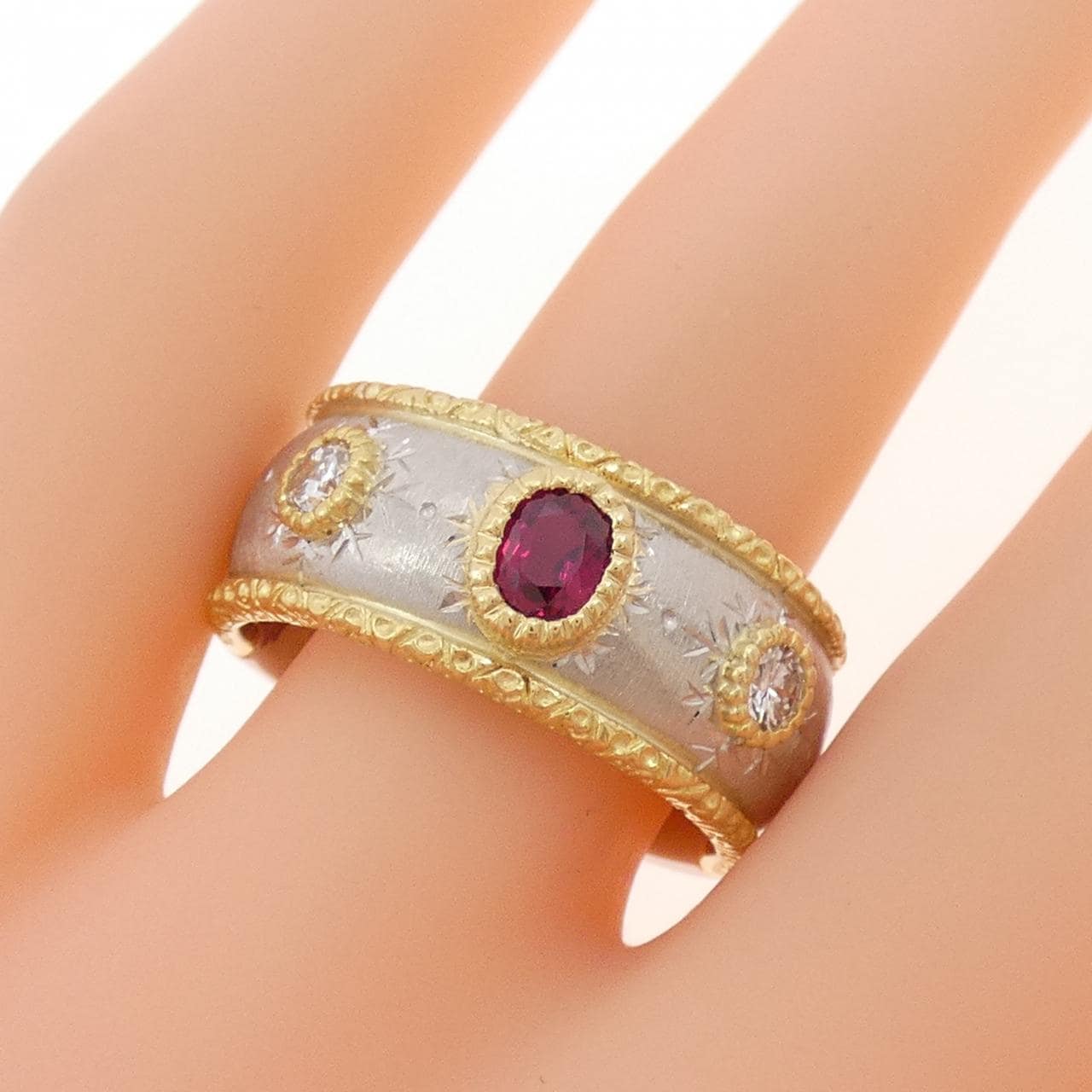 PT900/K18YG ルビー リング 0.35CT