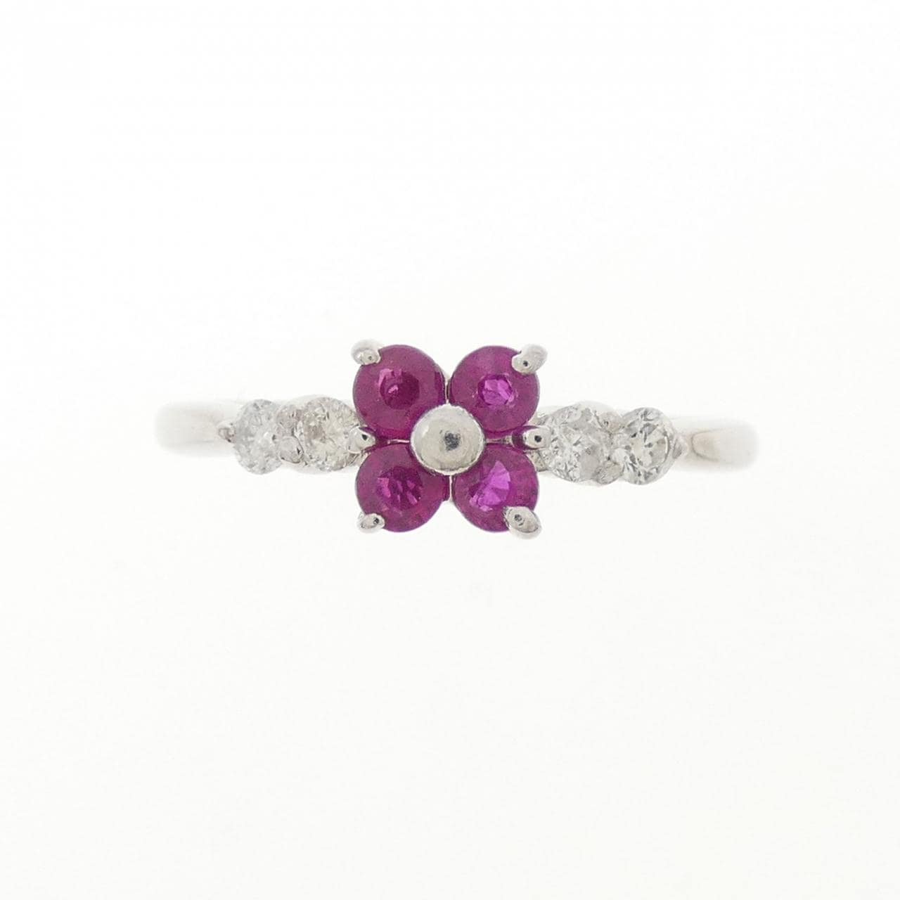 K14WG フラワー ルビー リング