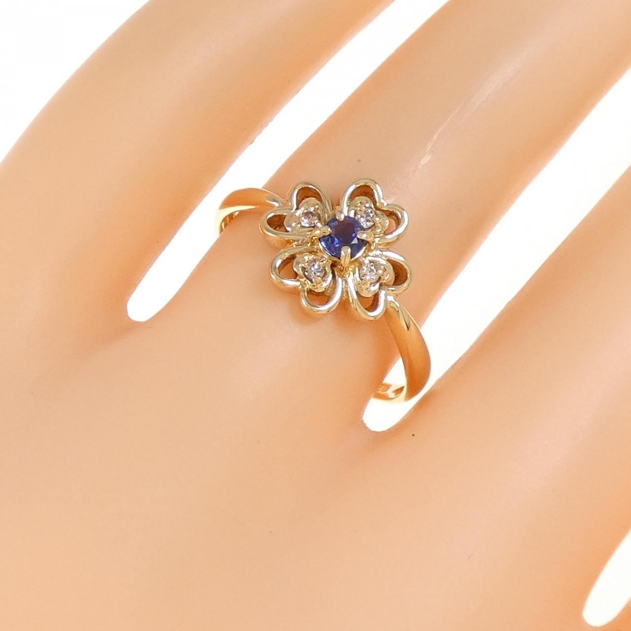 K18YG ハート×フラワー サファイヤ リング 0.14CT