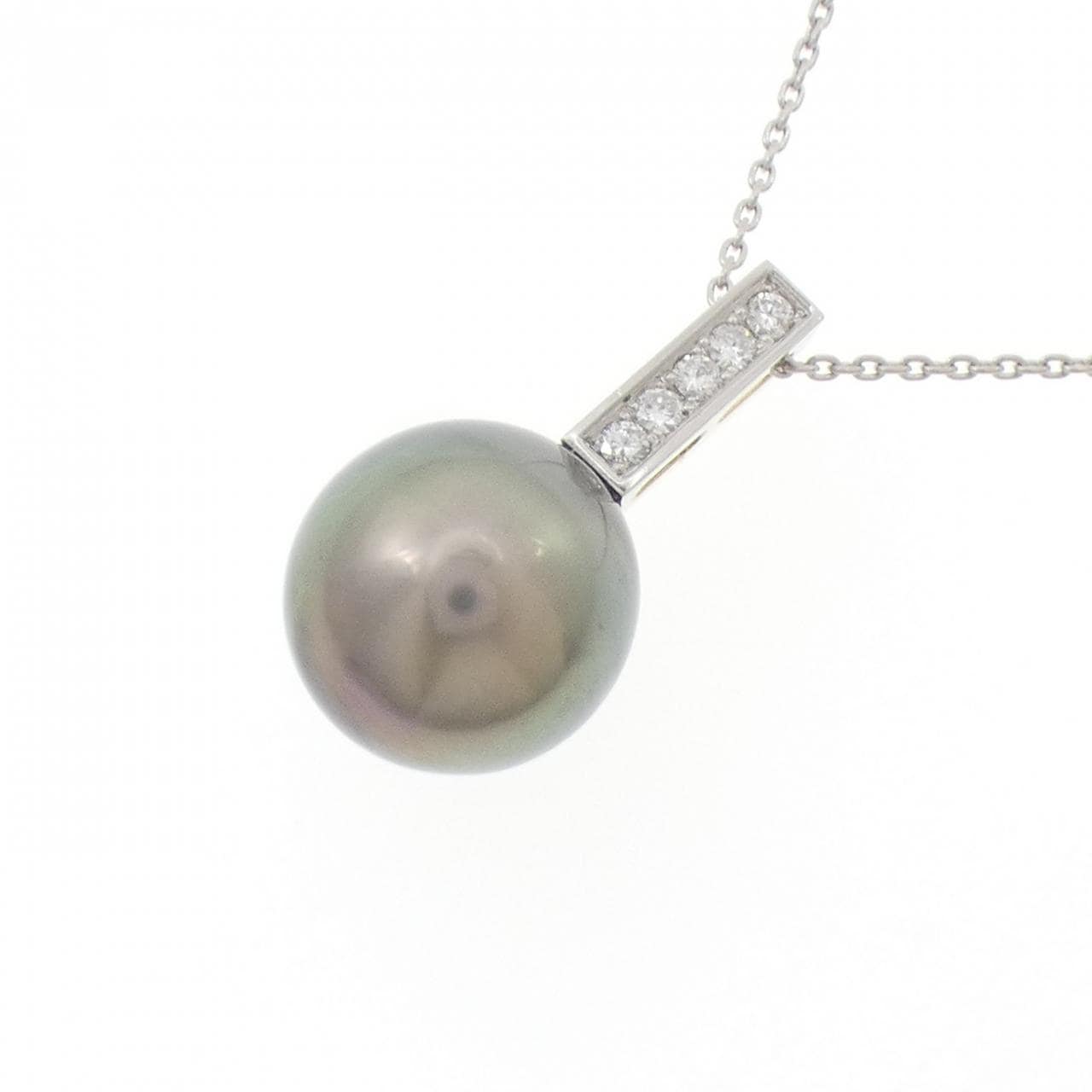 PT900/K18YG/PT850 黒蝶パール ネックレス 13.4mm