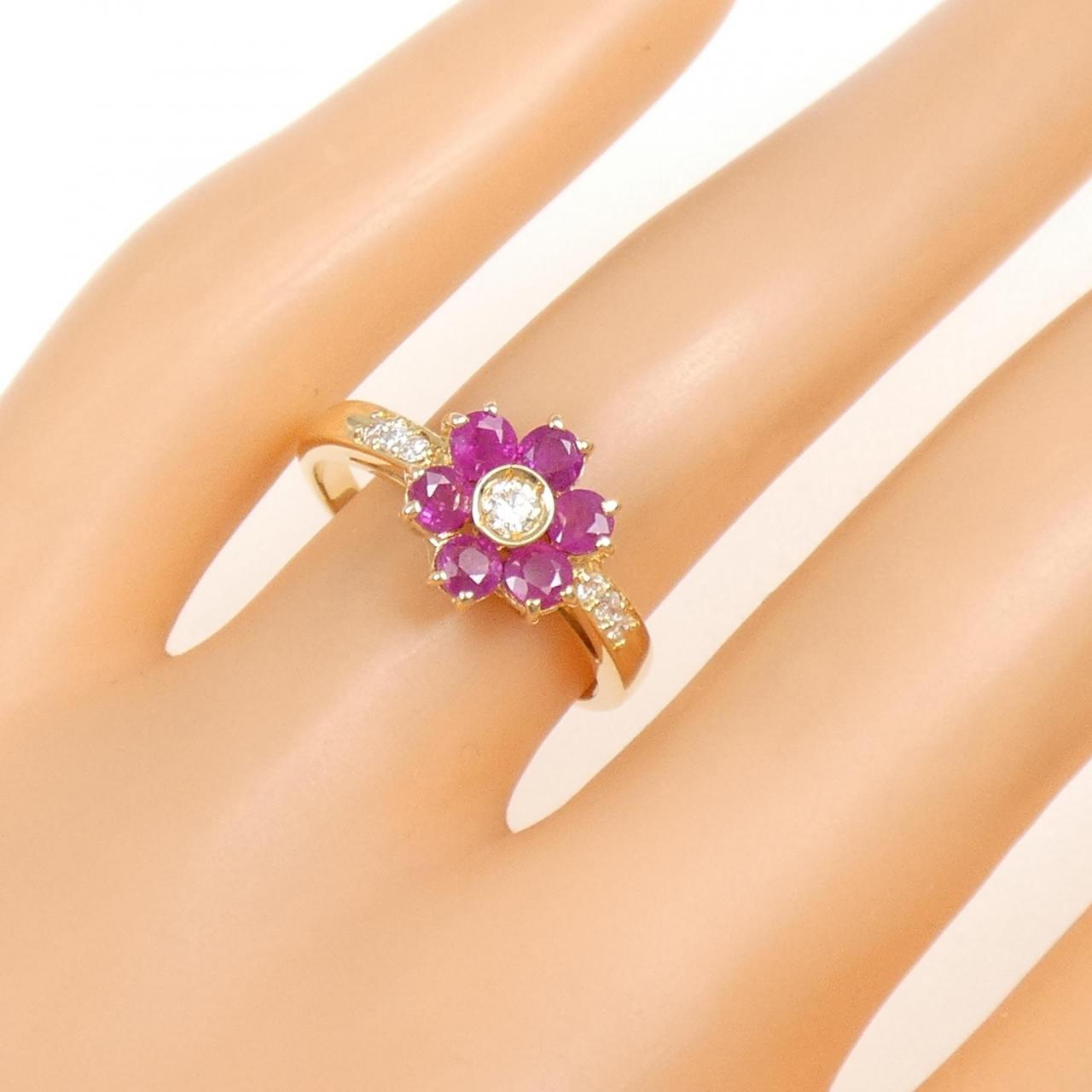 K18YG フラワー ルビー リング 1.00CT