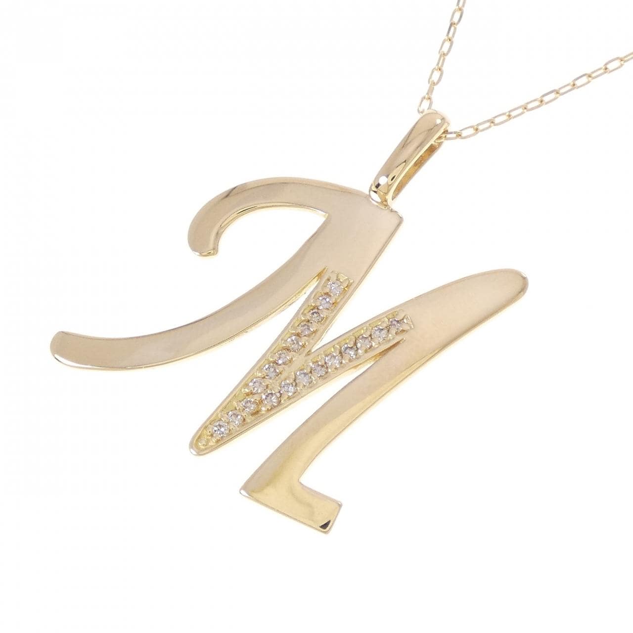 K18YG イニシャルM ダイヤモンド ネックレス 0.13CT