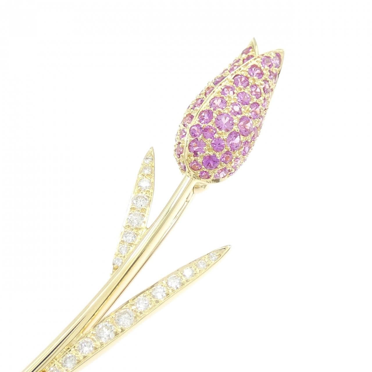 18KYG フラワー サファイヤ ブローチ 1.97CT